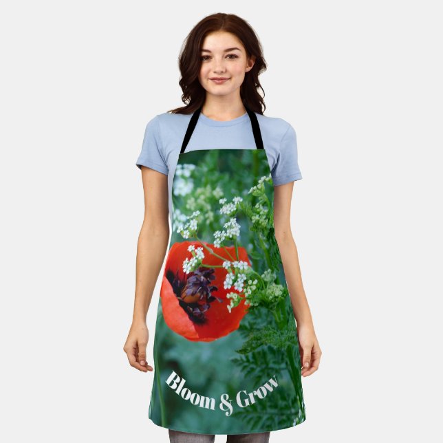 Delantal Red Poppy Flower Macro Art: Kitchen Apron (Gastado)