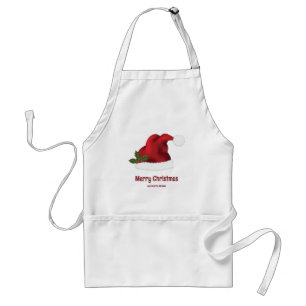 Delantal Red Santa Hat Con Navidades Holly Y Personalizado