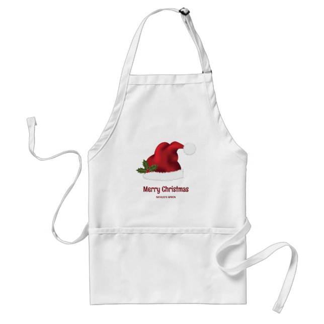 Delantal Red Santa Hat Con Navidades Holly Y Personalizado  (Frente)