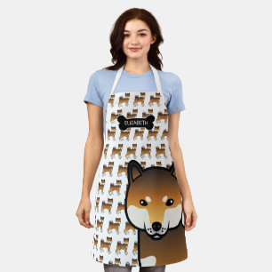 Delantal Red Sesame Shiba Inu Cute Cartog Dog & Name