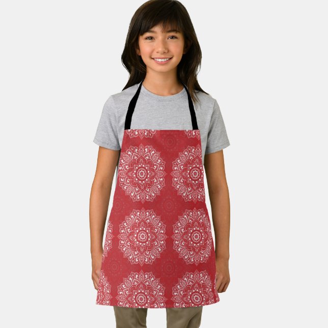 Delantal Red spiritual Indian mandala pattern (in situ)