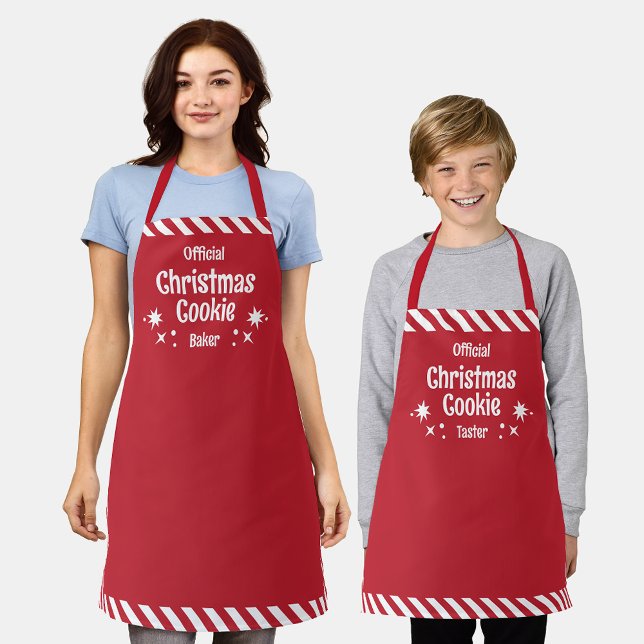 Delantal Red Stripe Christmas Cookie Taster Kids Apron (Pair the "Official Christmas Cookie Taster" apron with the "Official Christmas Cookie Baker" apron.)