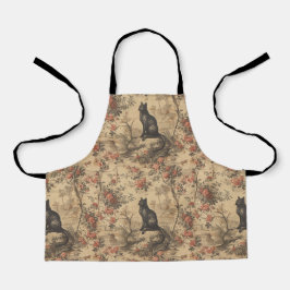 Delantal Red Toile Chinoiserie Cat Damask