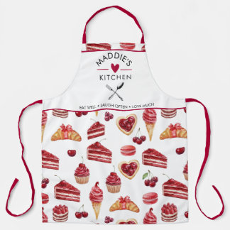 Delantal Red Velvet & Cherry Dessert Pattern Watercolor