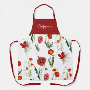 Delantal Red Watercolor Poppies Florals