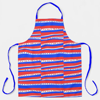 Delantal Red White Blue Circles Stripes Apron