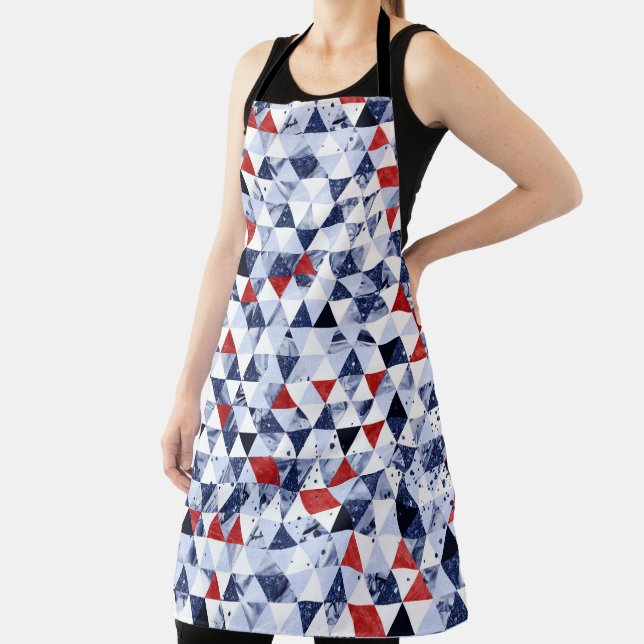 DELANTAL RED WHITE BLUE GLITTER LOOK TRIANGLE PATTERN (in situ)