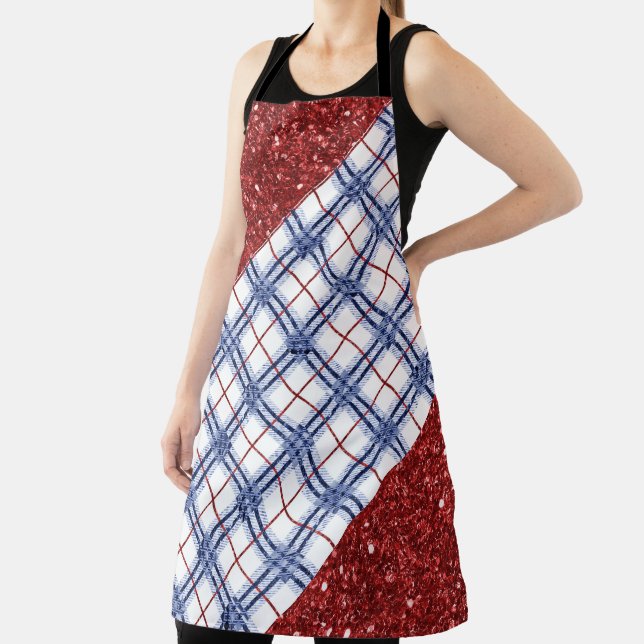 DELANTAL RED WHITE BLUE PATRIOTIC PLAID PATTERN (in situ)