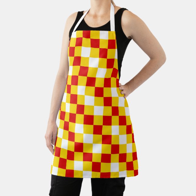 Delantal Red White Yellow Checkered Pattern Design  (in situ)