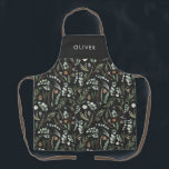 Delantal Regalo botánico elegante moderno de la familia<br><div class="desc">Sage verde,  negro,  marrón verde y gris elegante follaje eucalipto acuarela Navidades botánicos naturales regalo de vacaciones diseño de delantal personalizado. Diseño minimalista,  depurado y elegante.</div>