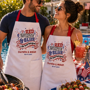 Delantal Regalo de ducha nupcial para pareja de BBQ Rojo Bl
