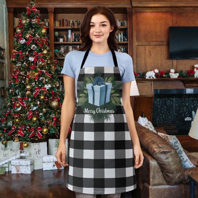 Delantal Regalo de los Navidades de Buffalo Plaid | Azul (Blue Buffalo Plaid Christmas Gift Apron)