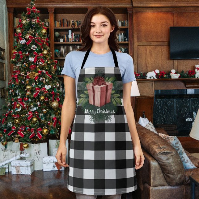 Delantal Regalo de los Navidades de Buffalo Plaid | Rojo (Red Buffalo Plaid Christmas Gift Apron)