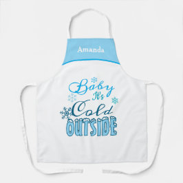 Delantal Regalo de Navidad Blanco Azul Baby It's Cold Outsi