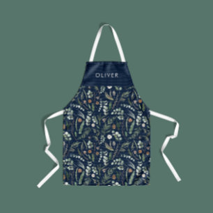 Delantal Regalo familiar moderno botánico azul marino