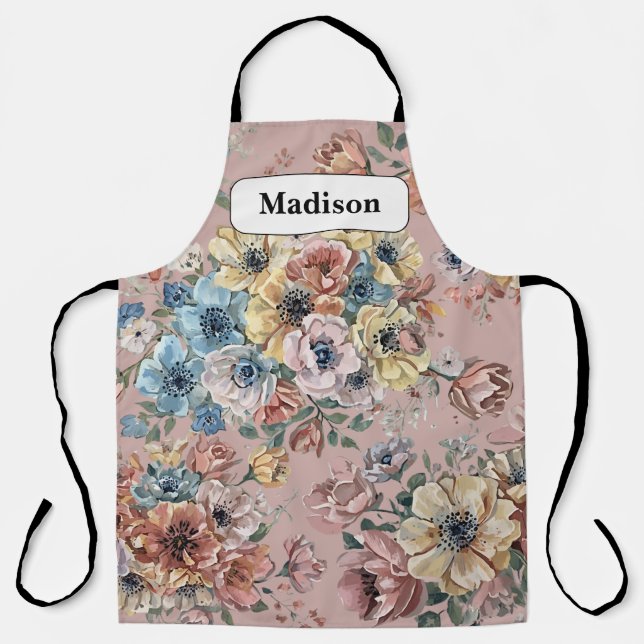 Delantal Regalo personalizado de flores pastel modernas y e (Anverso)