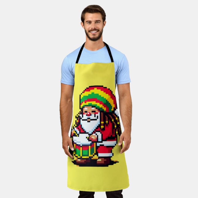 Delantal Reggae Santa Drummer Fun Pixel Navidades de arte M (Gastado)