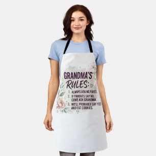 Delantal Reglas Divertidas de la Abuela Floral Acuarela Fam