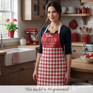 Delantal Reina de la Cocina con Gingham Rojo