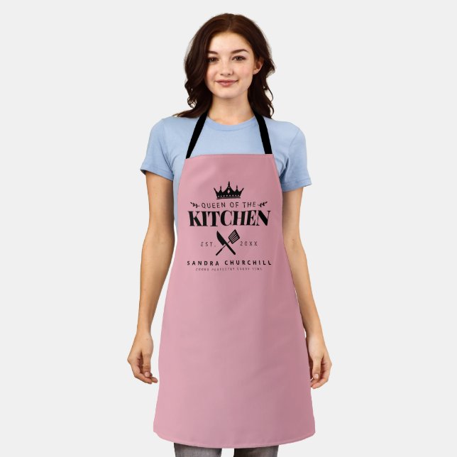 Delantal Reina de la cocina dama chef rosa personalizado (Gastado)