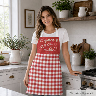 Delantal Reina de la cocina de cuadros rojos