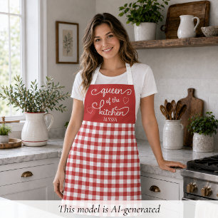 Delantal Reina de la cocina de cuadros rojos