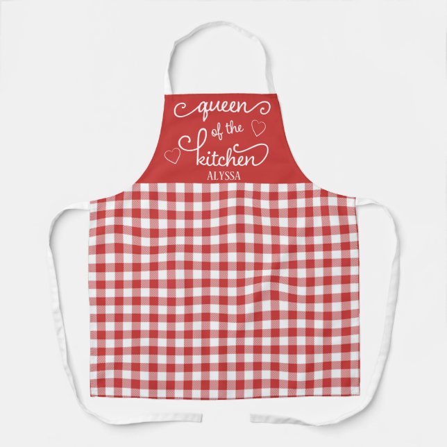 Delantal Reina de la cocina de Gingham roja (Anverso)