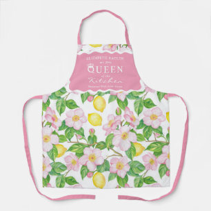 Delantal Reina de la Cocina de Limones Florales Rosados