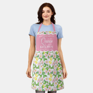 Delantal Reina de la Cocina de Limones Florales Rosados Cit