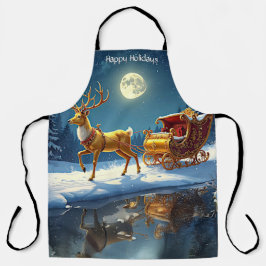 Delantal Reindeer Christmas Sleigh Holiday Apron