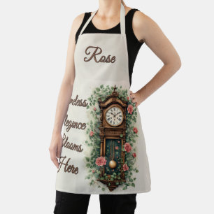 Delantal Reloj Antiguo Rodeado de Rosas y Enredaderas