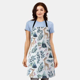 Delantal Renos acuarelas en los Navidades forestales