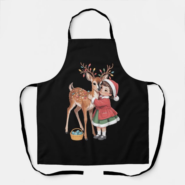 Delantal Renos Navideños Retro Y Chica Navidad  (Anverso)