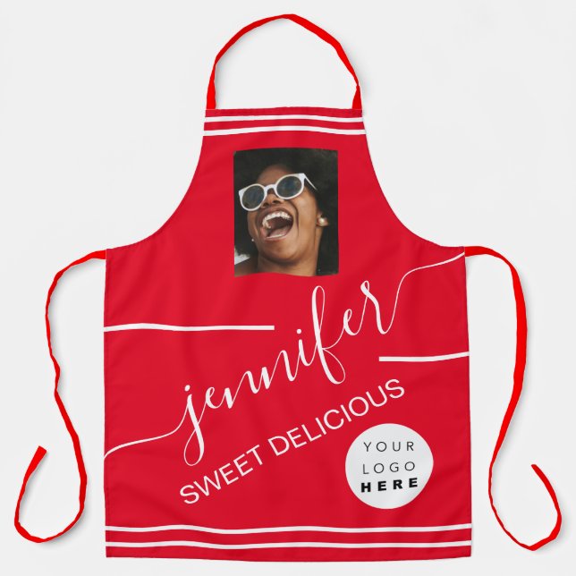 Delantal Restaurante Catering Photo Logo Coffee Shop Red (Anverso)