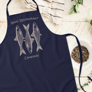 Delantal Restaurante de Mariscos Navy Blue Fish