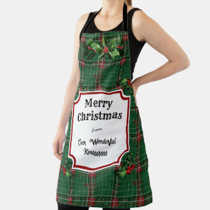 Delantal Restaurante personalizado Navidades Green Plaid