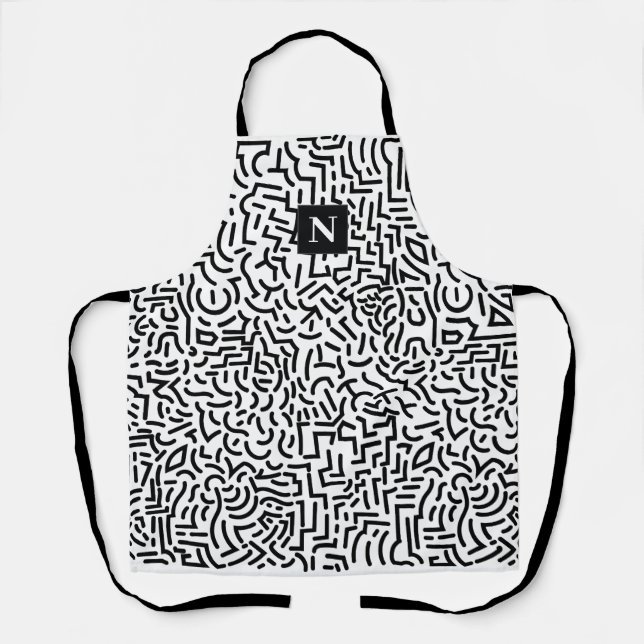 Delantal Resumen Apron del patrón blanco negro sin foco (Anverso)