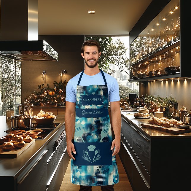 Delantal Resumen azul - Cocina monocroma moderna (Subido por el creador)
