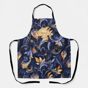 Delantal Resumen azul y oro de hojas de Paisley
