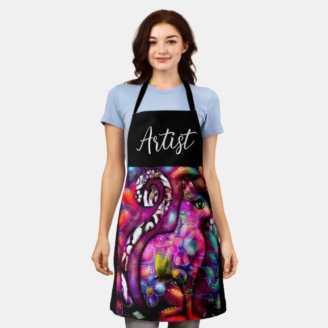 Delantal Resumen caprichoso Gato Kitty Floral Rojo Rosa (Gastado)