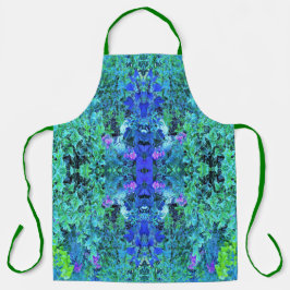 Delantal Resumen de Chartreuse y patrón de follaje azul