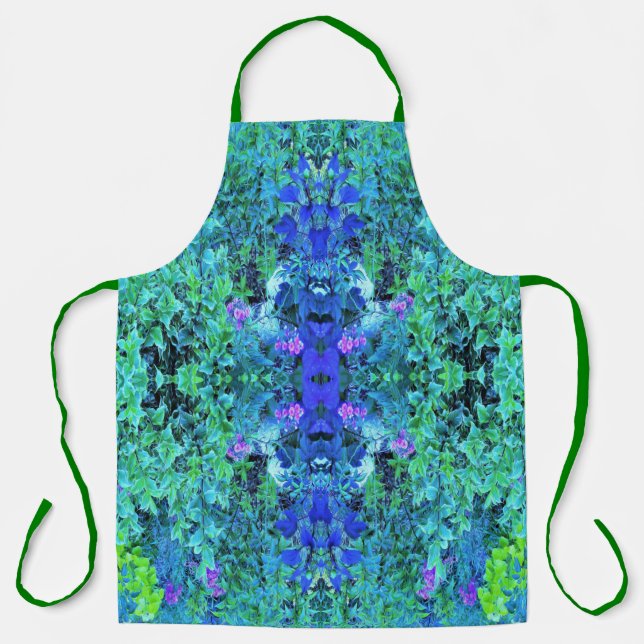 Delantal Resumen de Chartreuse y patrón de follaje azul (Anverso)
