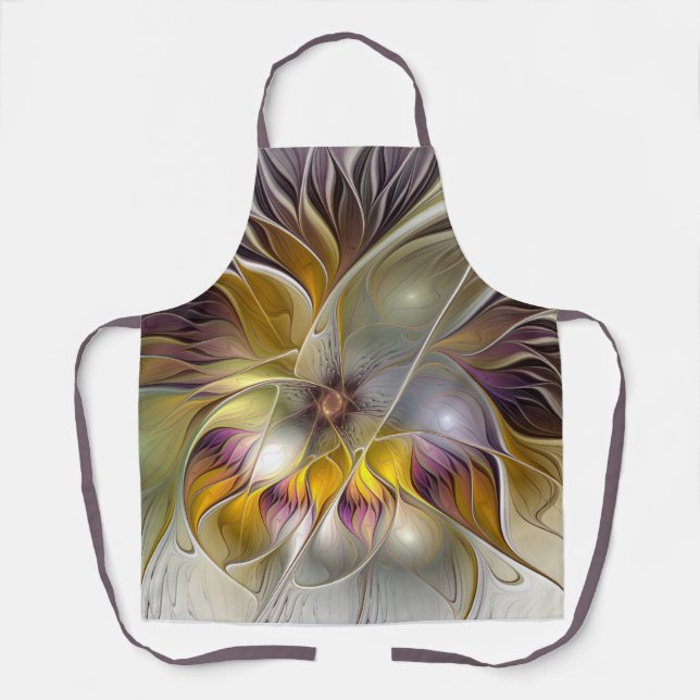 Delantal Resumen de fantasía colorida Flor Fractal Moderno (Anverso)