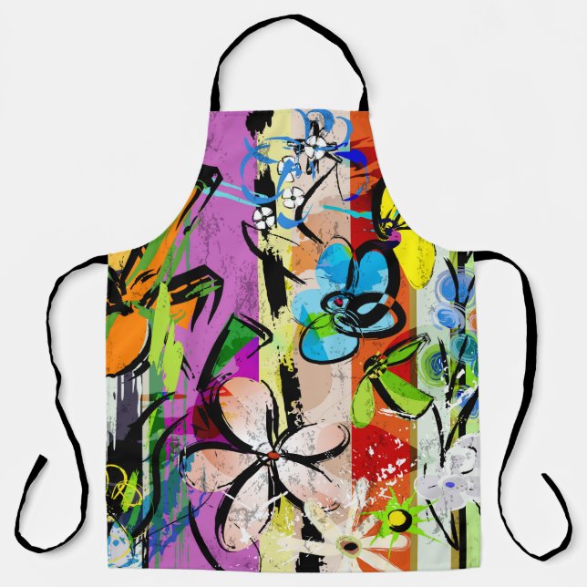 Delantal Resumen De Flores, Composición De Líneas Geométric (Anverso)