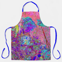 Delantal Resumen de hidrangea púrpura y azul con magenta