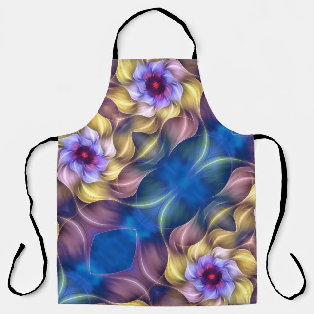 Delantal Resumen de la Flor Fractal Blue Pastel (Anverso)