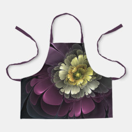 Delantal Resumen de la flor fractal gris purpur moderna
