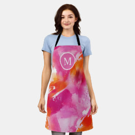 Delantal Resumen de Naranja rosa de color de agua monogramo