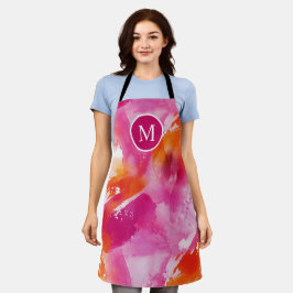 Delantal Resumen de Naranja rosa de color de agua monogramo