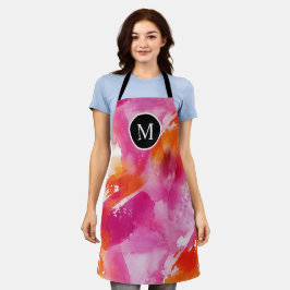 Delantal Resumen de Naranja rosa de color de agua monogramo